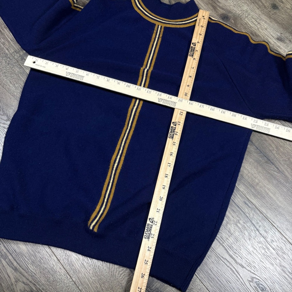 Vintage Sears Kings Road Sportswear Navy Blue Striped‎ Mock Neck Sweater Large - Picture 4 of 4